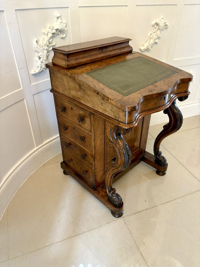 Antique Victorian Quality Burr Walnut Freestanding Davenport